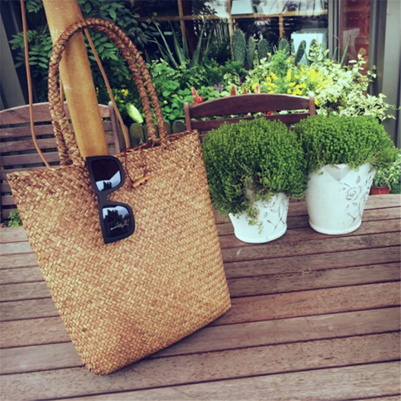 

Summer Beach Bag Rattan Vintage Women Woven Handmade Knitted Straw Large Capacity Tote Women Shoulder Bag Bohemia Womens Handbag