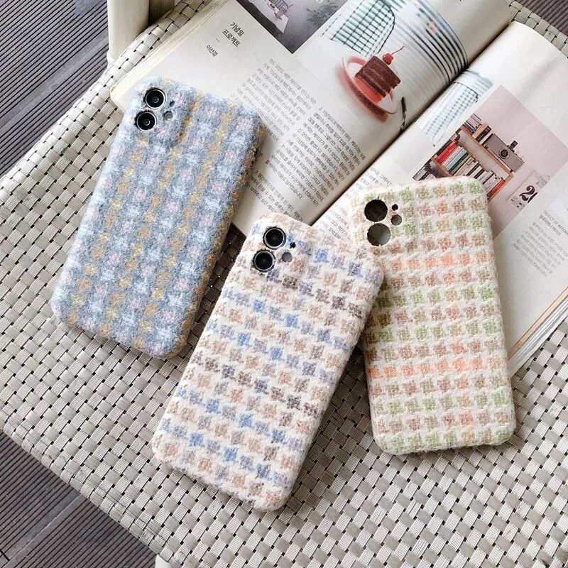 Чехол для телефона Iphone 11 Pro X Xr Xsmax чехол 7 8 Plus SE2 плюшевый вязаный клетчатый в