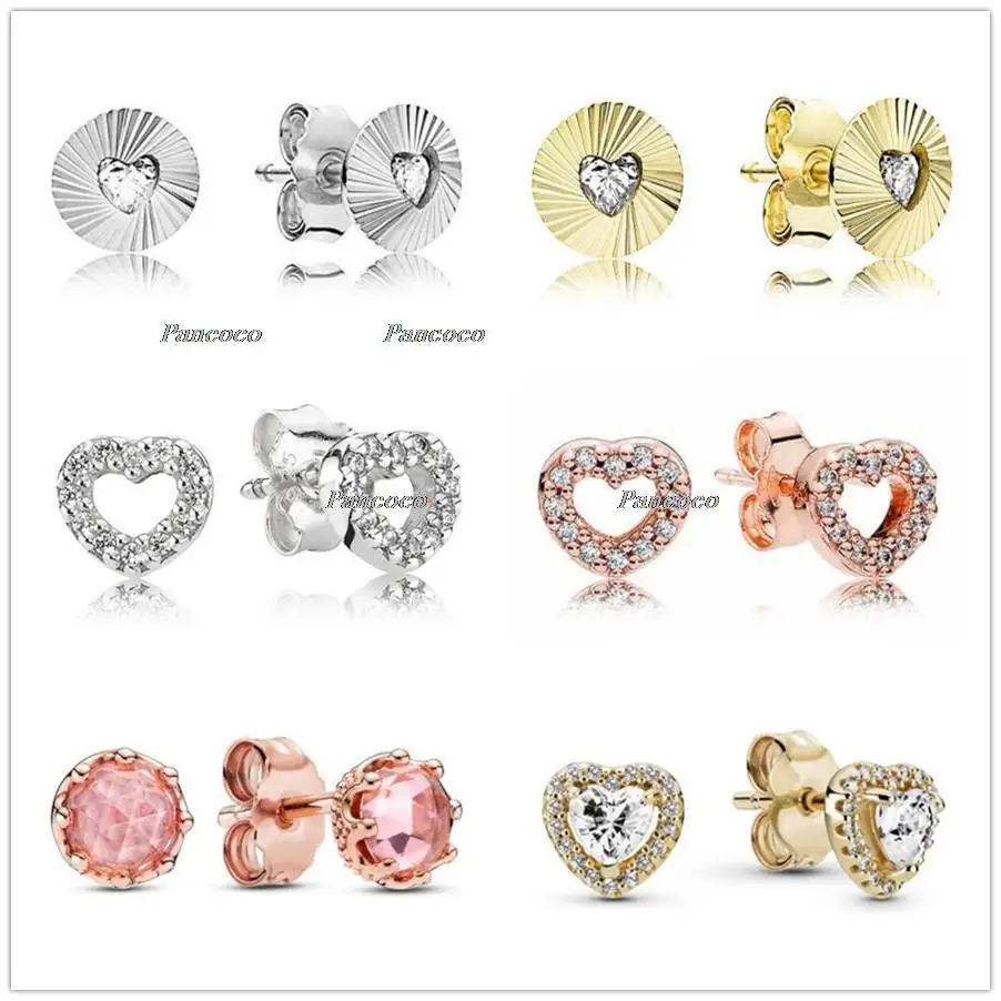 

Authentic 925 Sterling Silver Rose Sparkling Crown Stud Earrings For Women Wedding Gift Fashion Jewelry