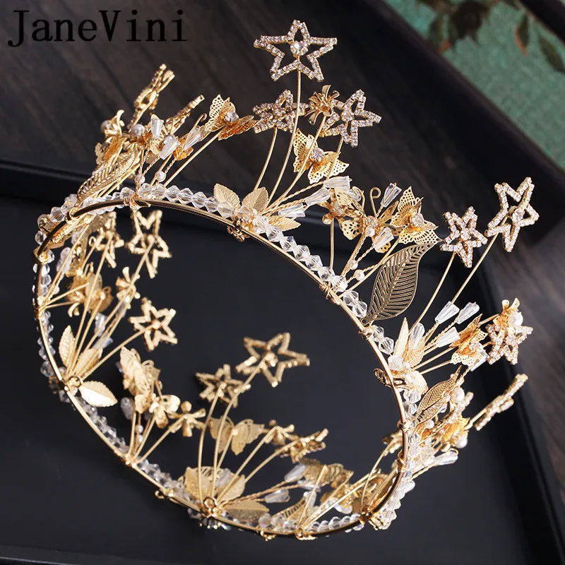 Барочная свадебная корона jaevini Стразы жемчужные золотые звезды листья круглые