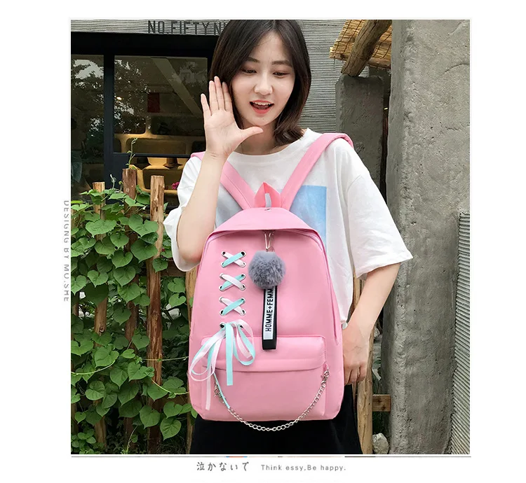 Школьный ранец для девочек-подростков однотонный рюкзак колледжа с защитой от