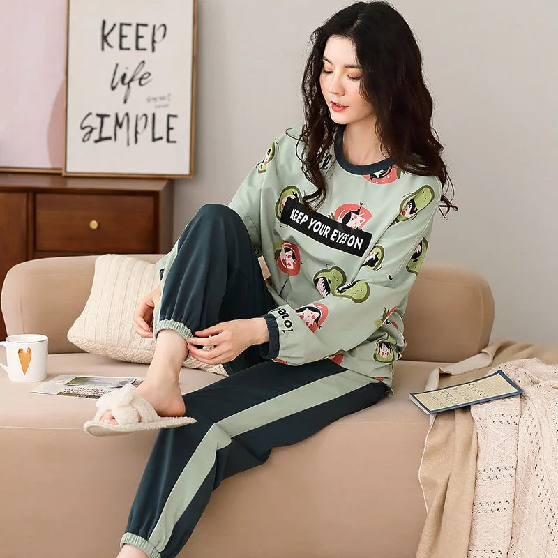 

Long Sleeve Cotton Pajamas Set Cute Cartoon Homewear Women Home Clothes Lounge Wear Autumn Female Pajamas Women 2Pcs Sleepwear