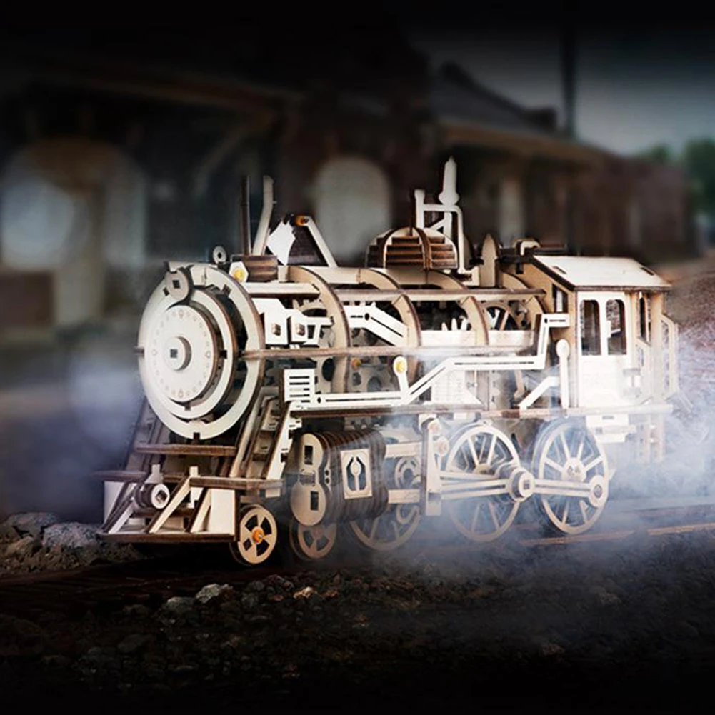 

DIY 3D Gear Drive Wooden Puzzle Mechanical Model Kits Assembly Locomotive Airship Model Puzzle Toys For Children Adult Gift