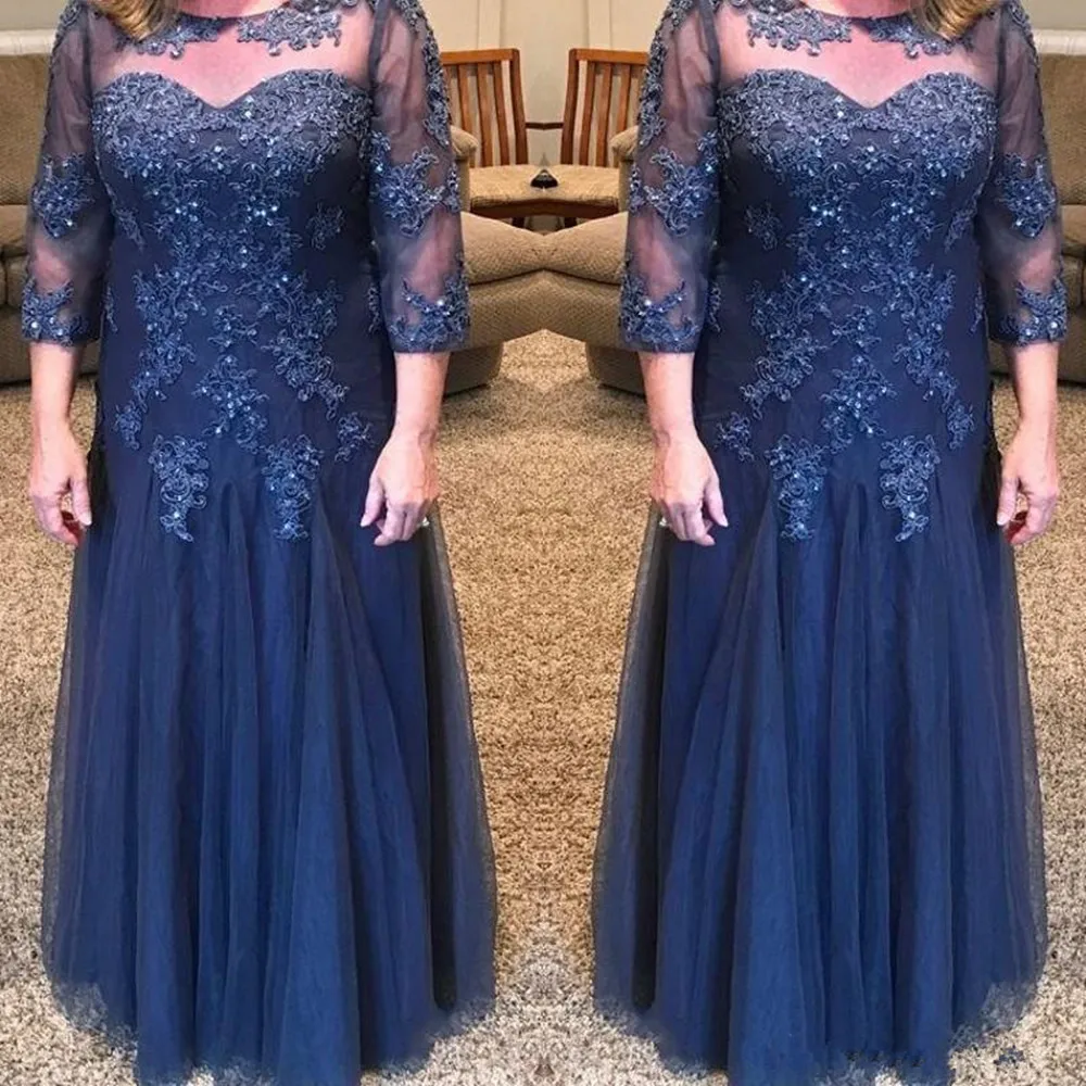 

Sheer Neck Mother of the Bride Dress Lace Appliques vestido de madrinha Mother of the Bride Wedding Party Dress Vestido De Novia
