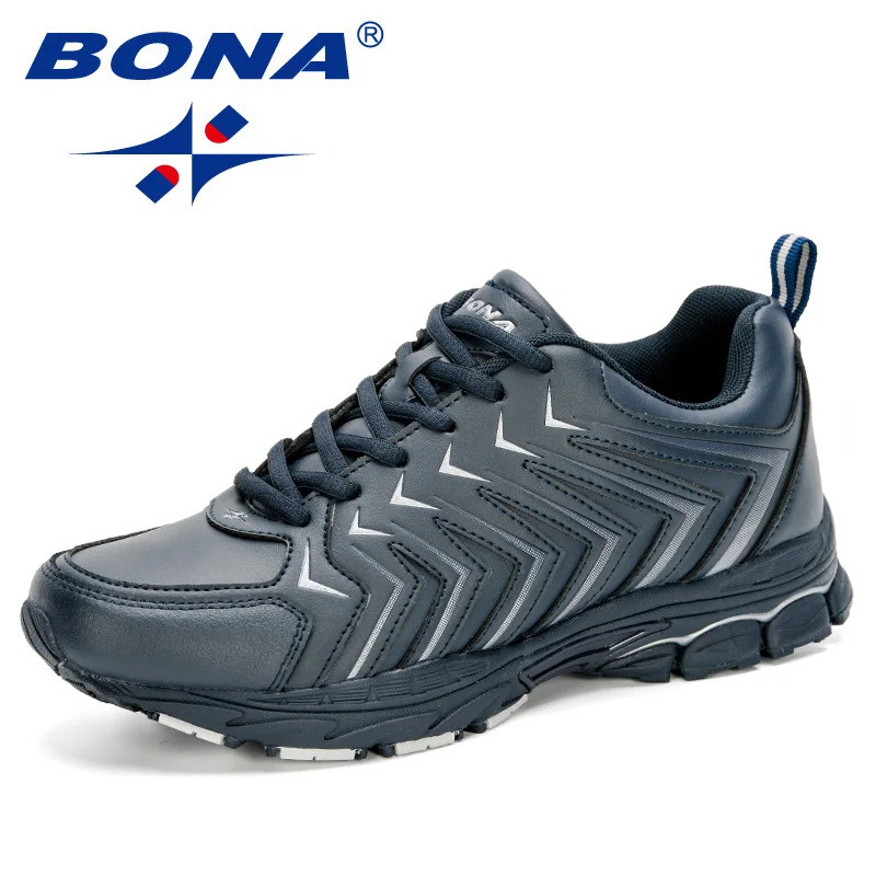 BONA 2020 Новые дизайнерские кожаные кроссовки для мужчин обувь бега и ходьбы