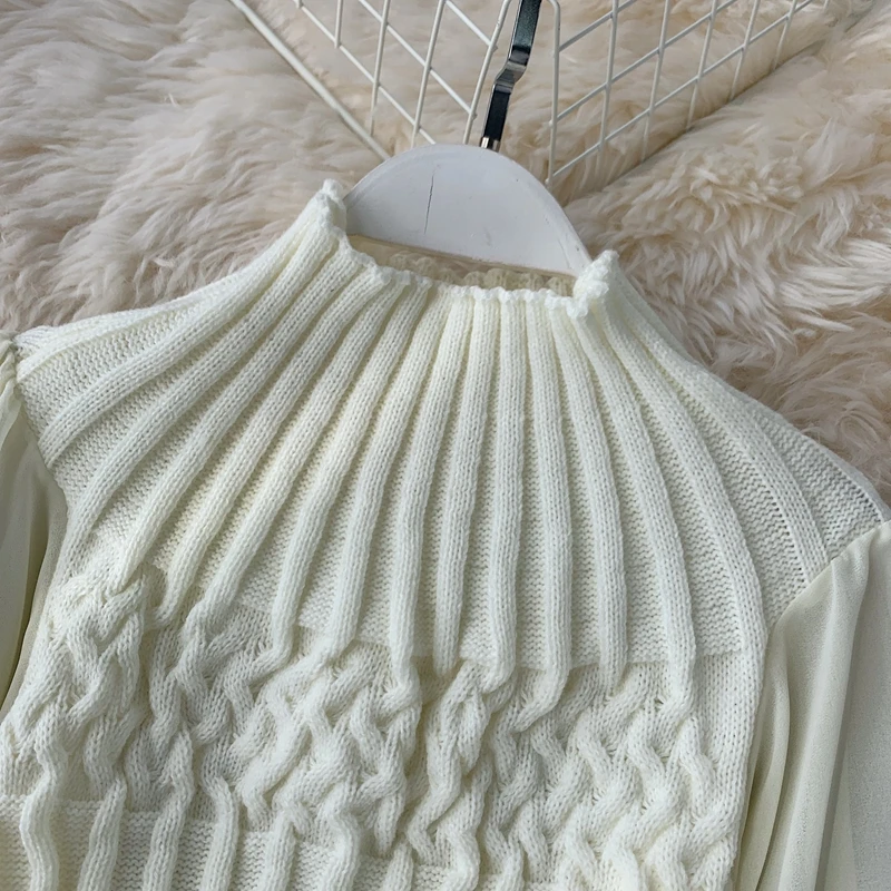 ALPHALMODA осень-зима модный свитер со жгутами фонарь длинный рукав шифон пэчворк повседневные женские пуловеры вязаный джемпер
