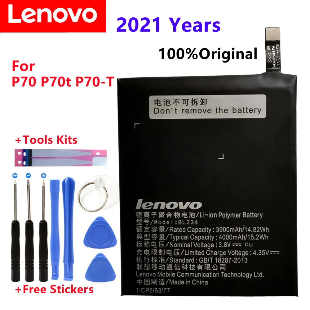 

Новинка 100%, оригинальный настоящий аккумулятор BL234 4000 мАч с клейкой лентой 3M для Lenovo Vibe P1M P1MA40 P70 P70t Φ P70A