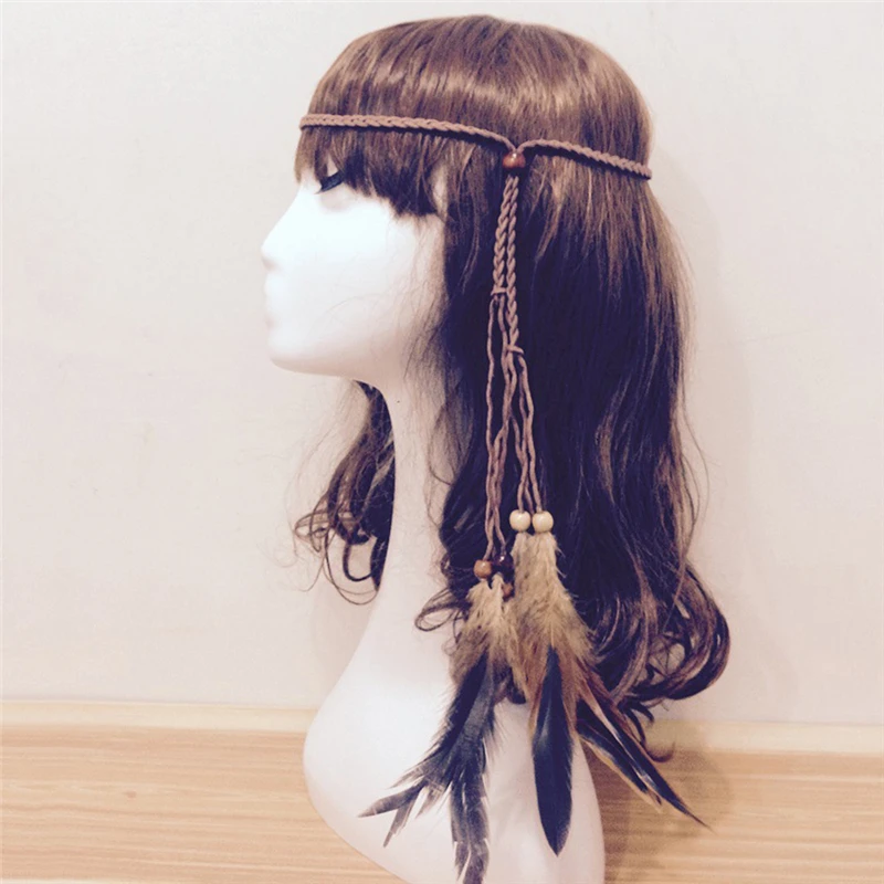 

1 Pc Boho Indian Feather Headband Headdress Hair Rope Headwear Tribal Hippie Party Hair Accessories