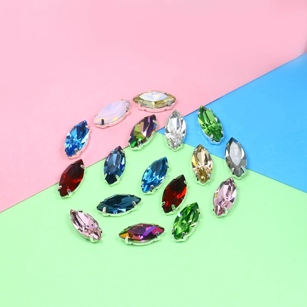 Стеклянные стразы с кристаллами в форме листа серебряные когти маркиза пришитые