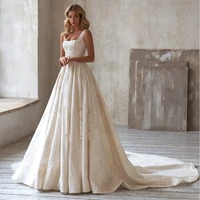 ivory off the shoulder square collar wedding dresses sleeveless floor length a line sequined applique sashes zipper brush train