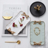 creative resin dessert plate gold macarons color bow cake storage trays jewelry display tray food dish organizer wy804