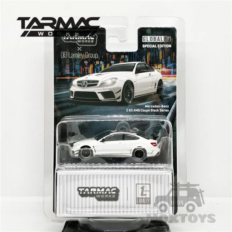 

Tarmac Works x Lamley 1:64 C63 AMG Coupe Black Series White Metallic Car