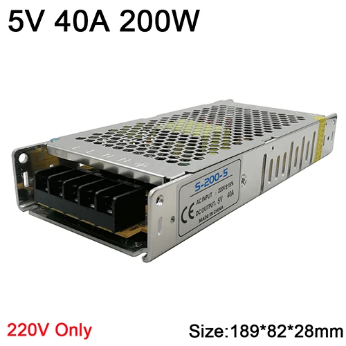 5V 40A 200W Ультра тонкий переключатель Питание DC 5V трансформаторы AC220V для DC5V 4A 20A 30A 40A 60A светодиодный драйвер преобразователя для Светодиодный полоски - Цвет: 5V 40A 200W