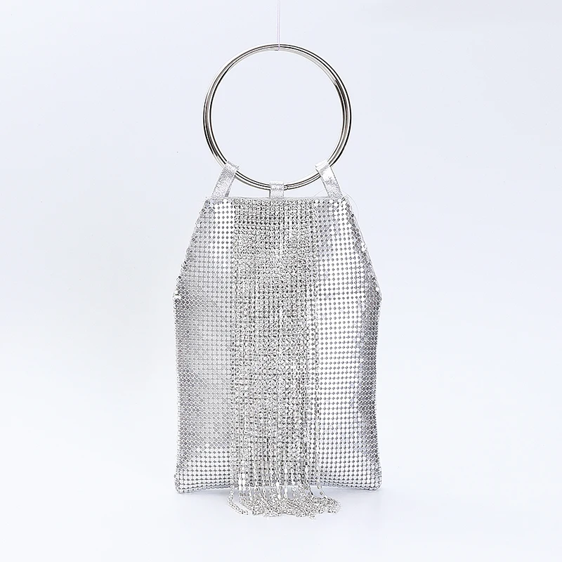 Silver Сумочка с кисточками и стразами; цвет золотистый, серебристый, черный; женский клатч с блестками; вечерняя сумочка; женская сумка на плечо с цепочкой; Сумочка для телефона; вечерние сумки - Цвет: Silver