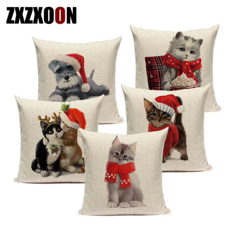 

Рождественская наволочка с изображением собаки, наволочки с изображением Санта-Клауса, 45, 40 дюймов, для гостиной, дивана, домашний декор, льн...