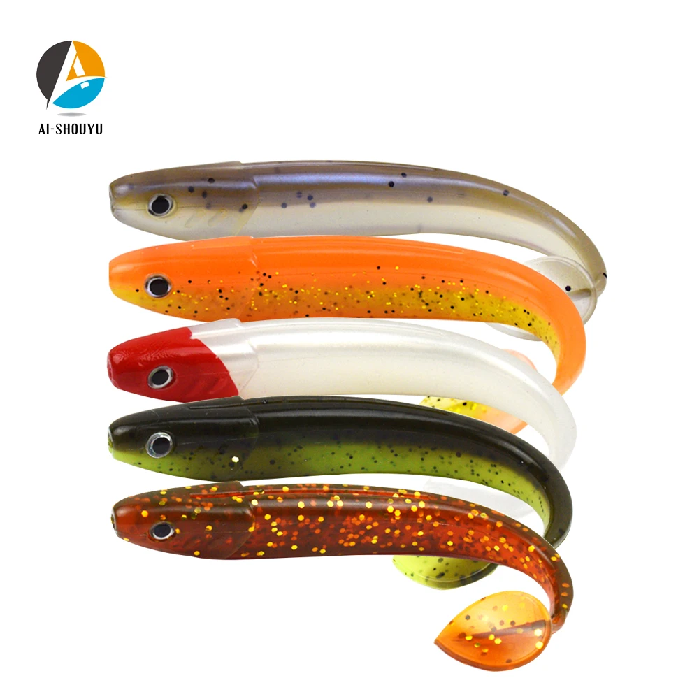 

AI-SHOUYU 4pcs Soft Fishing Lure 130mm/10g T TailSoft Worm Silicone Bait Swimbait Bass Shad Wobbler Double Color Soft Bait