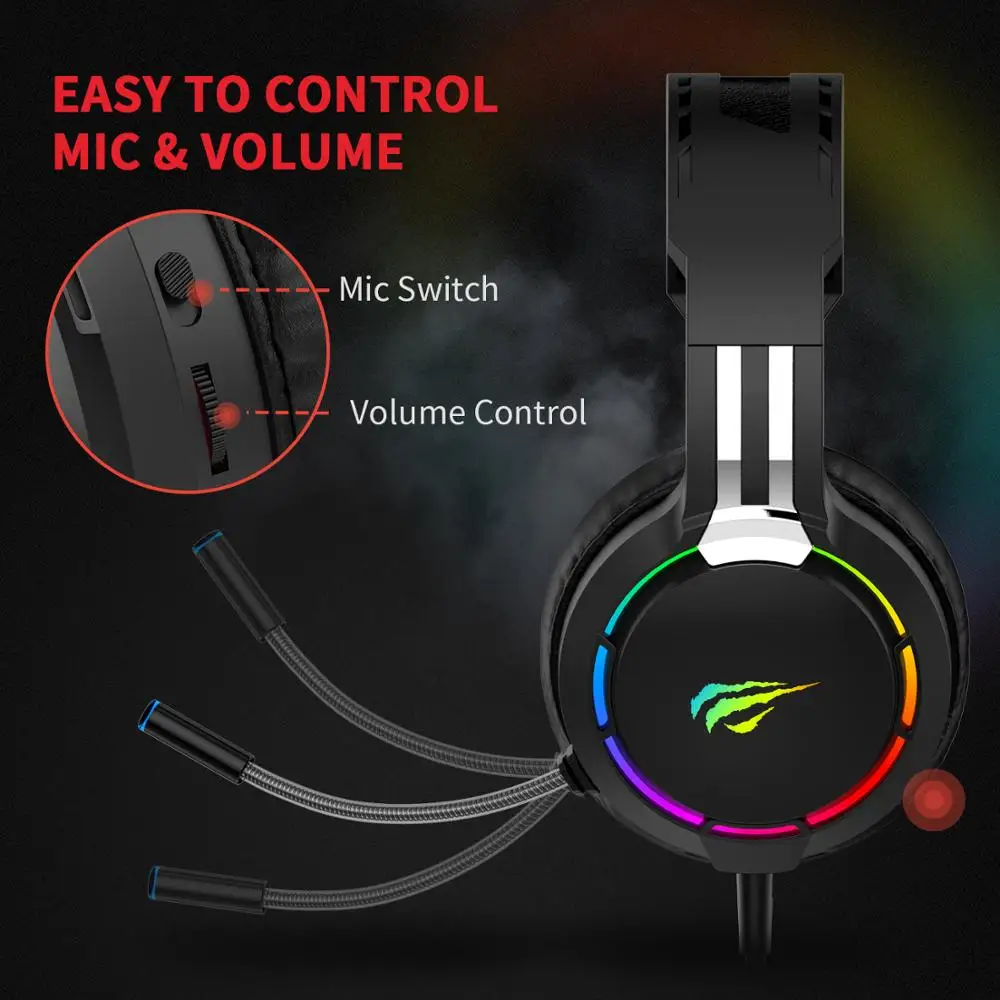havit professional rgb gamer headset for computer ps4 gaming headphones adjustable bass stereo pc wired headset with mic switch free global shipping