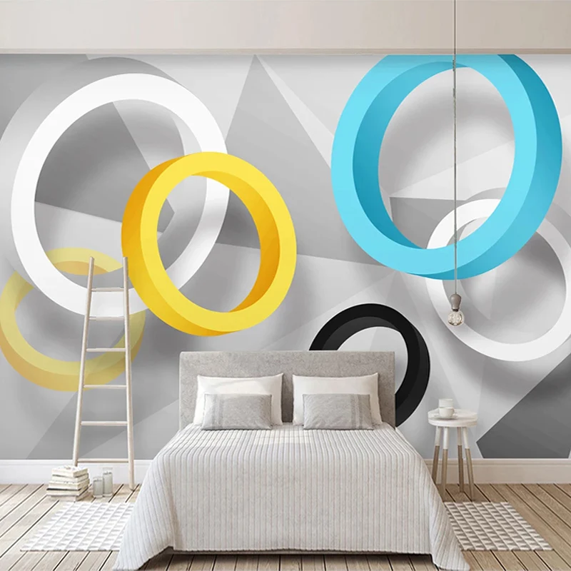 

Custom Wall Mural Wallpapers 3D Stereoscopic Circle Geometric Modern Living Room Sofa TV Background Non-woven Embossed Wallpaper