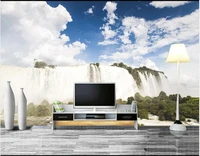 3d photo wallpaper for walls in rolls custom mural hd waterfall blue sky and white clouds scenery home living room wall paper