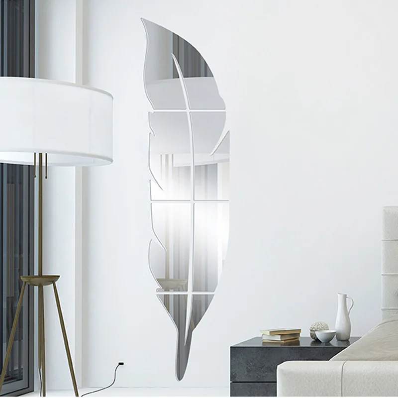 Зеркальные акриловые настенные наклейки с перьями приставка зеркало для спальни