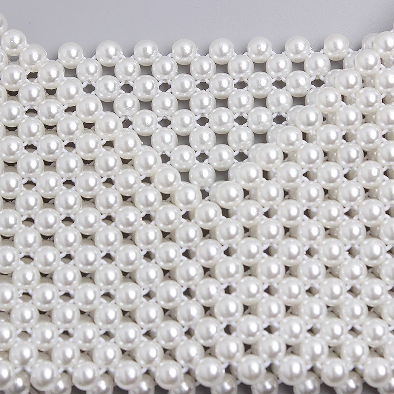 Women's Runway Fashion Pearl Knitted Vest Elastic Cummerbunds Female Dress Corsets Waistband Belts Decoration Wide Belt TB1658