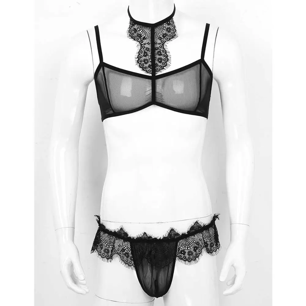 Трусы Бюстгальтер для геев мужские Эротическая Пижама прозрачная сетчатая