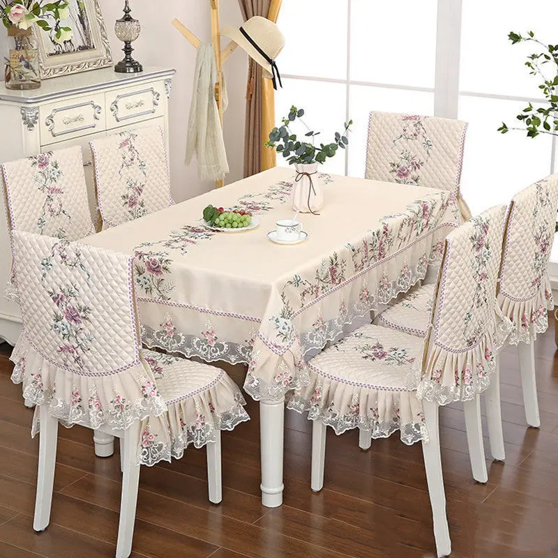 

7 Pcs/Set High-Grade Ice Crystal Table Cloth Chair Cover Cushion Set, Universal In All Seasons, Exquisite Craftsmanship