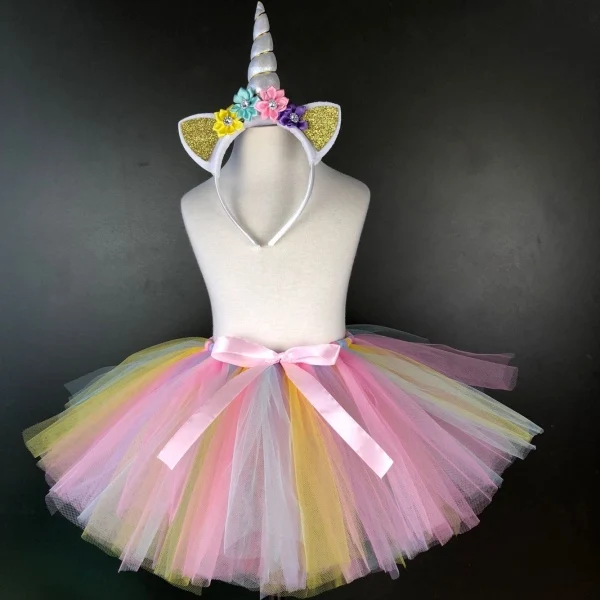 

Girls Pastel Unicorn Flower Tutu Skirts Baby Tulle Ballet Pettiskirts with Ribbon Bow and Hairbow Kids Party Costume Skirts 3Pcs