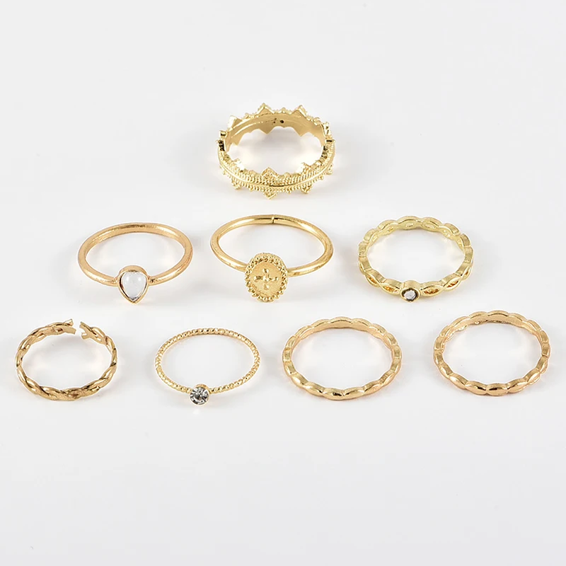 8 шт./компл. женские кольца в богемном стиле ретро набор золотых колец с