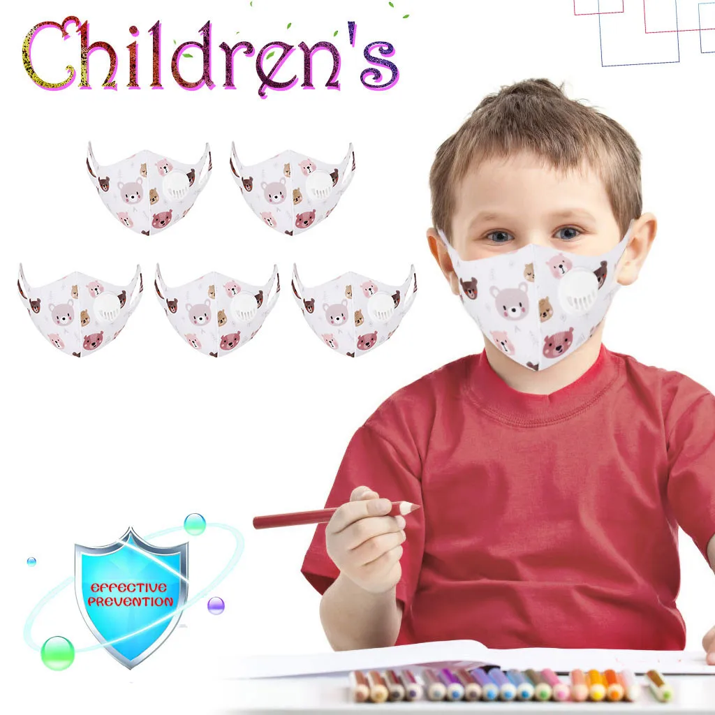 

5PCS Kids Boys Girls Fashion Cartoon Print Anti Dust Mask Face-Masks Girls -Proof Breathable Mask For Children Masque