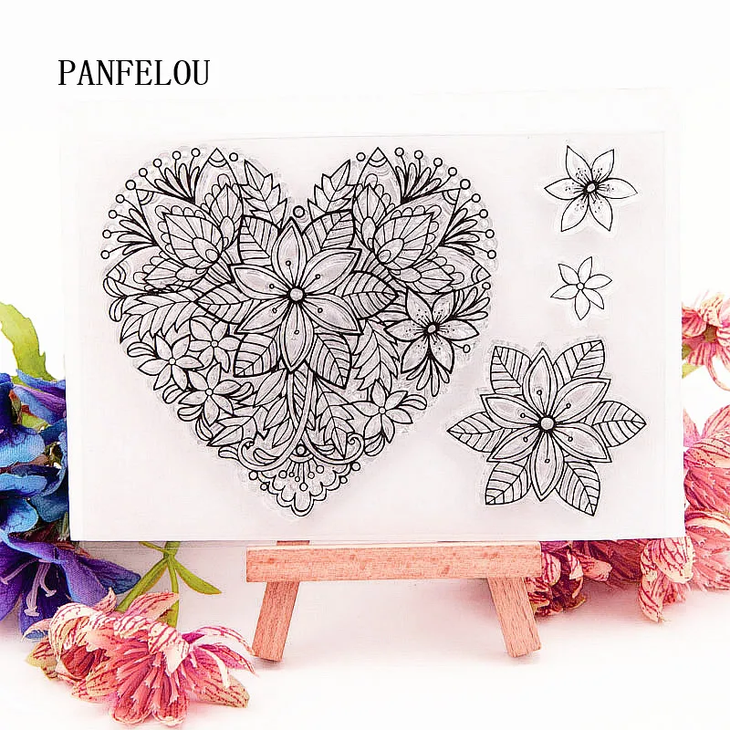 PANFELOU 14 5x10 см Цветочное сердце прозрачные силиконовые резиновые штампы