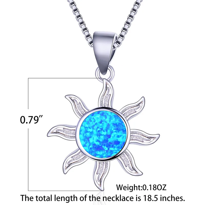 

Boho Female Sun Flower Pendants Necklaces Charm Blue Fire Opal Chain Necklace Trendy Silver Color Wedding Necklaces For Women