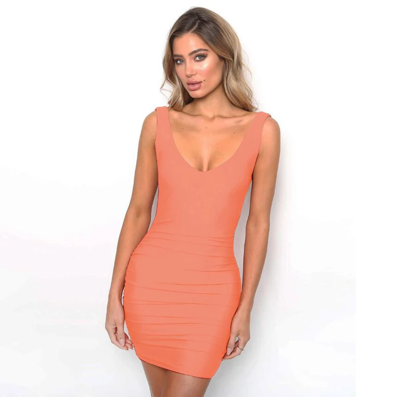 

Summer Women Dresses Black Red V neck Backless Sexy Slim Party Tank Dress Package Hip Sheath Mini Bodycon Dress Tight Vestidos