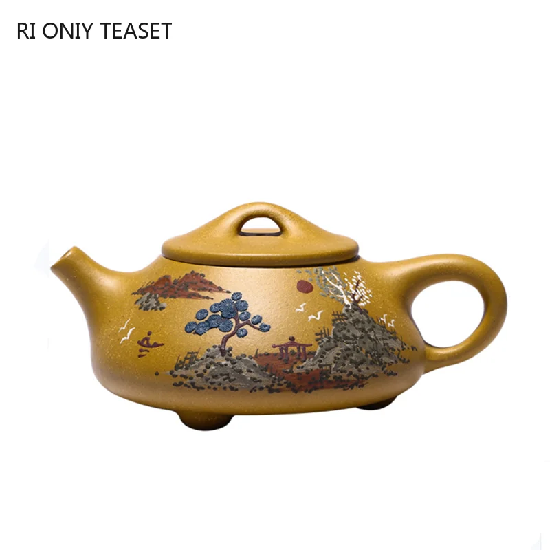 

230ml Hand Painted Yixing Purple Clay Teapots Raw Ore Gold Section Mud Tea Pot Household Stone Scoop Filter Kettle Zisha Teaware
