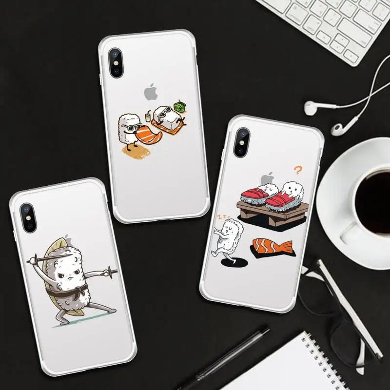 

cute cartoon sushi cool Phone Case Transparent for iPhone 6 7 8 11 12 s mini pro X XS XR MAX Plus cover funda shell
