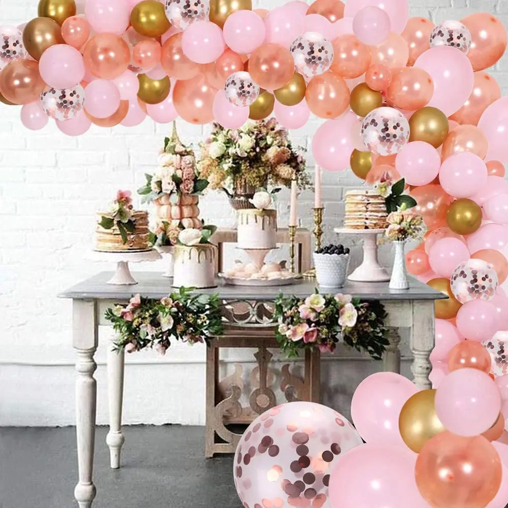 

130Pcs Rose Gold DIY Garland Kit & Balloon Arch Party Supplies Decorations for Bridal & Baby Shower Birthday Wedding Party