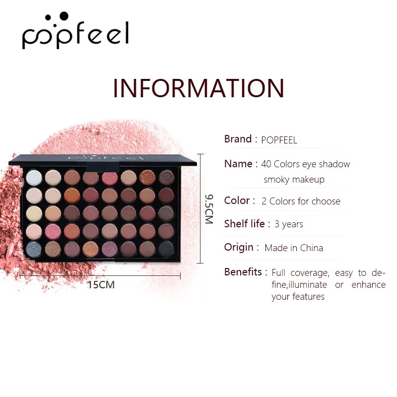 POPFEEL Лидер продаж! 40 цветов матовые тени для век Палитра+ кисть длительный водонепроницаемый дымчатый макияж Пигмент цвет земли и конфеты блестит
