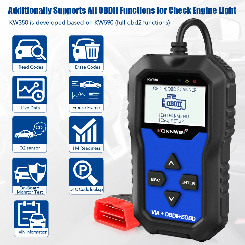

Диагностический сканер KONNWEI KW350 OBD2 для автомобиля, OBD2, VAG, VW, Audi, ABS, подушка безопасности, сброс, подсветильник для обслуживания масла, EPB, Лучши...