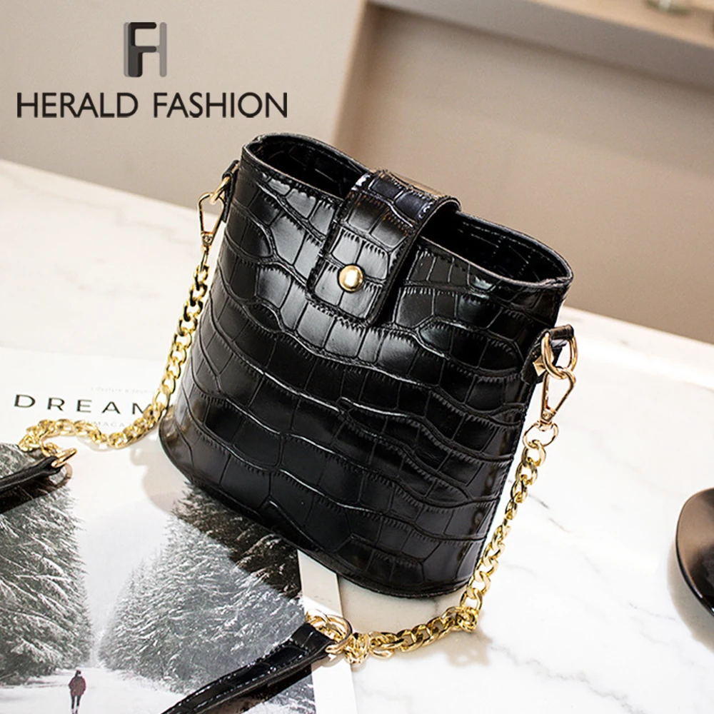 Женские сумки ведро с крокодиловым узором в стиле ретро повседневные