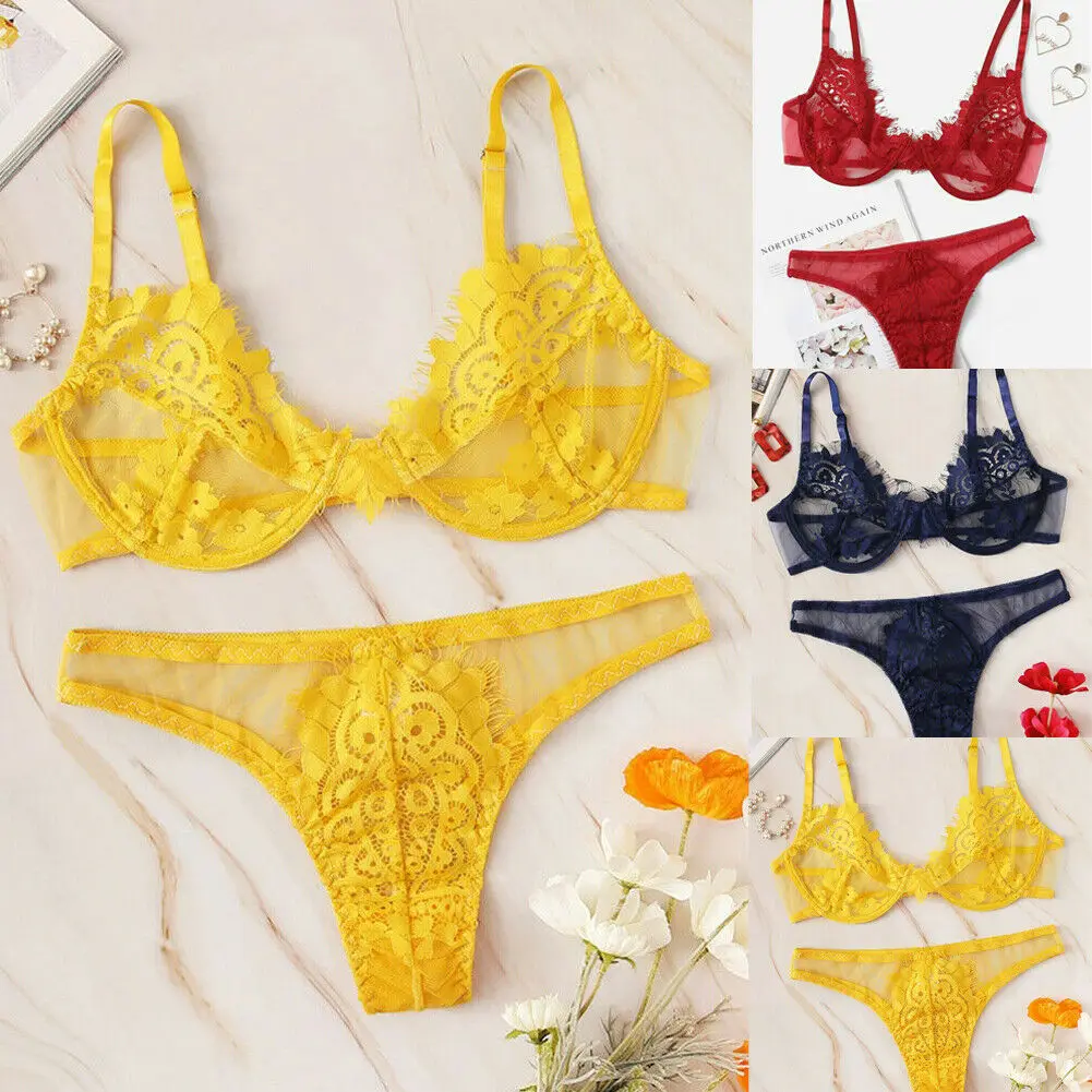 2019 Sexy Women Lace Hollow Out Bralette Set Goddess Sex Lingerie Ladies Bra and Panties Brief 2pcs Sets New Arrivals S-XL | Тематическая