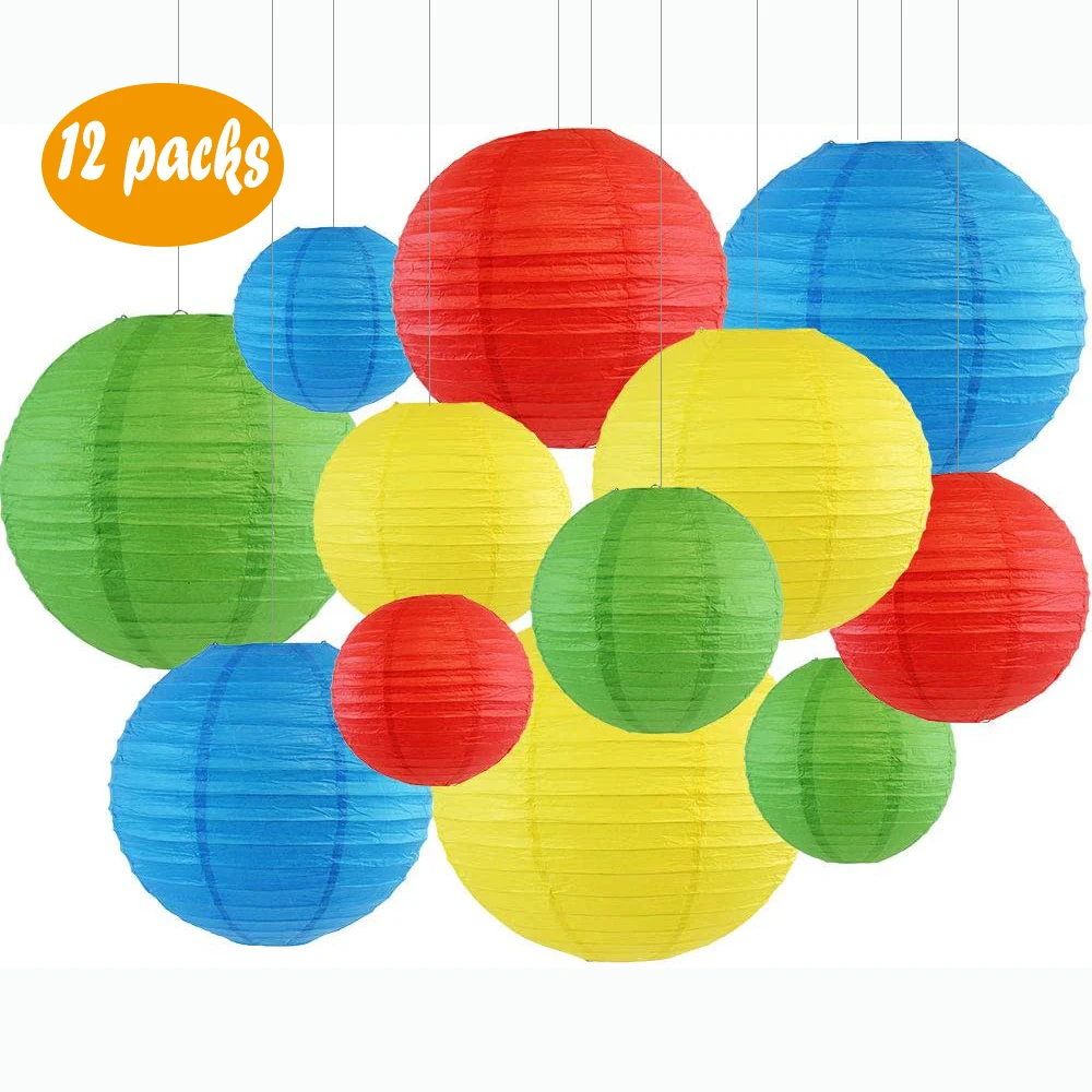 

12 Pcs White Blue Lemon Yellow Paper Lantern Chinese Decorative Round Lanterns lanterne papier chinoise for Wedding Party Decor