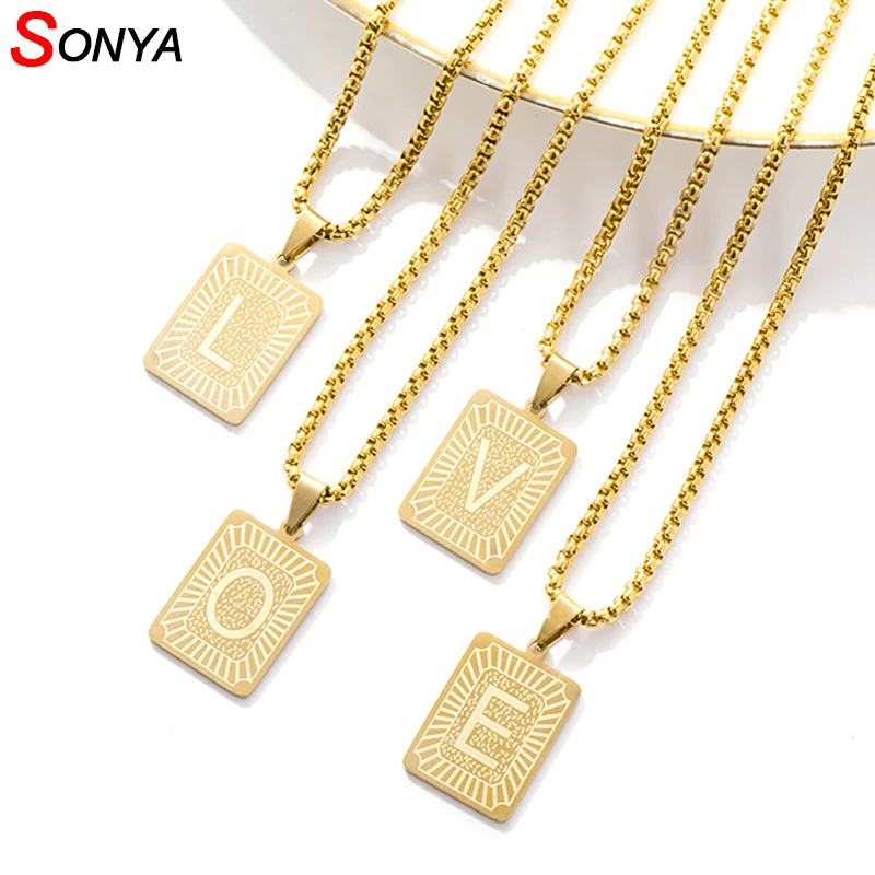 SONYA A-Z из нержавеющей стали 26 кулон &quotинициалы&quot ожерелье с буквенным принтом