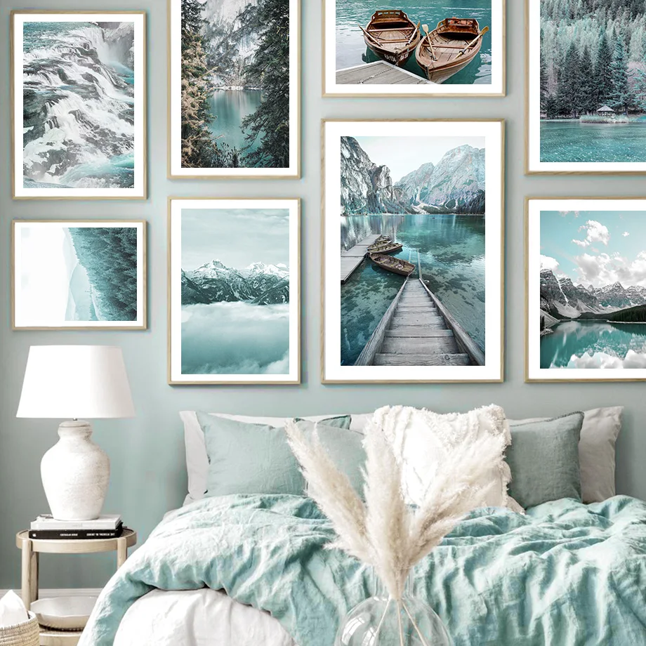 

Lake Louise Waterfall Snow Mountain Pine Forest Boat Canyon Nordic Wall Art Canvas Painting Posters And Prints Living Room Decor