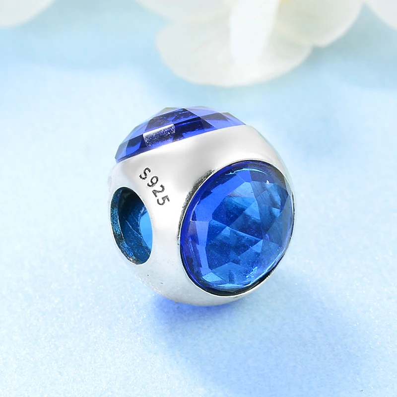 Модные сверкающие темно-синие CZ бусы из стерлингового серебра 925 пробы подходят к