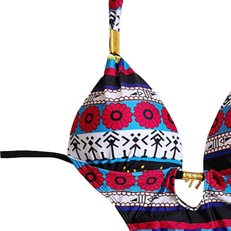 Женский винтажный купальник-бикини с цветочным принтом и чашками пуш-ап | Спорт