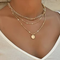 multi layer punk necklace vintage golden long chain statement coin pendant necklace choker jewelry for women men