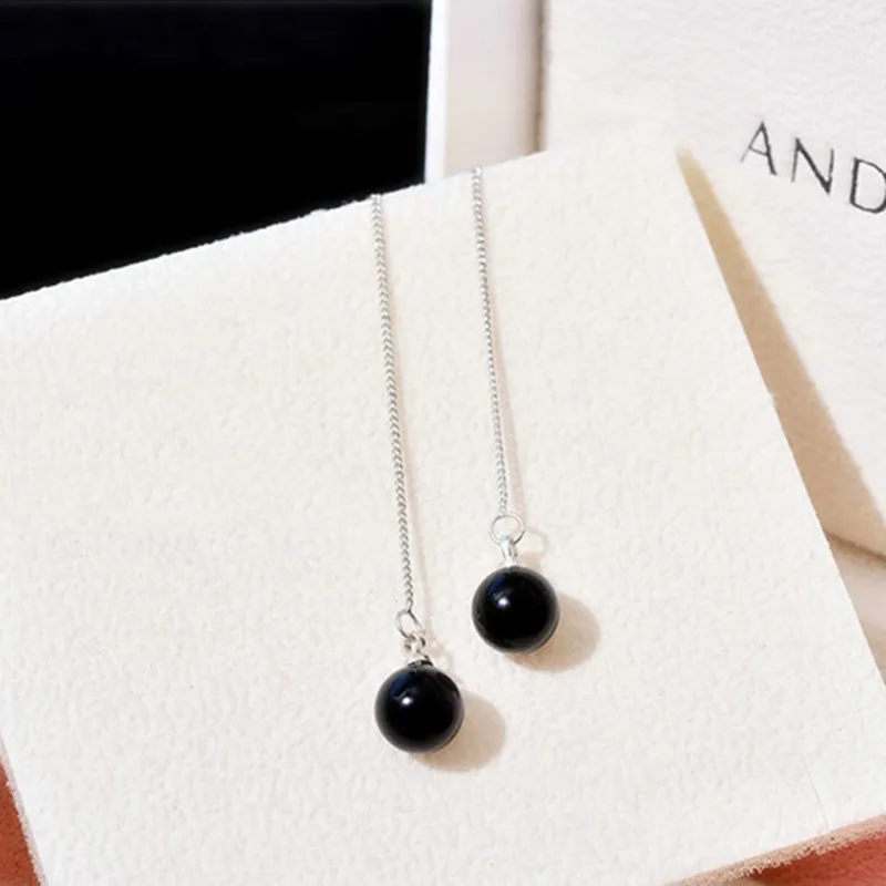 Женские длинные серьги-кисточки из черного агата серьги стерлингового серебра 925