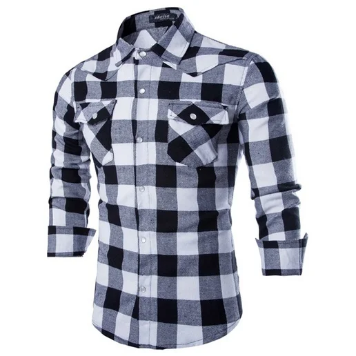 Белый ZOGAA Новая модная мужская клетчатая рубашка с длинным рукавом Хлопок Тонкий новые продукты Повседневная футболка для колледжа мягкие удобные мужские рубашки - Цвет: Белый