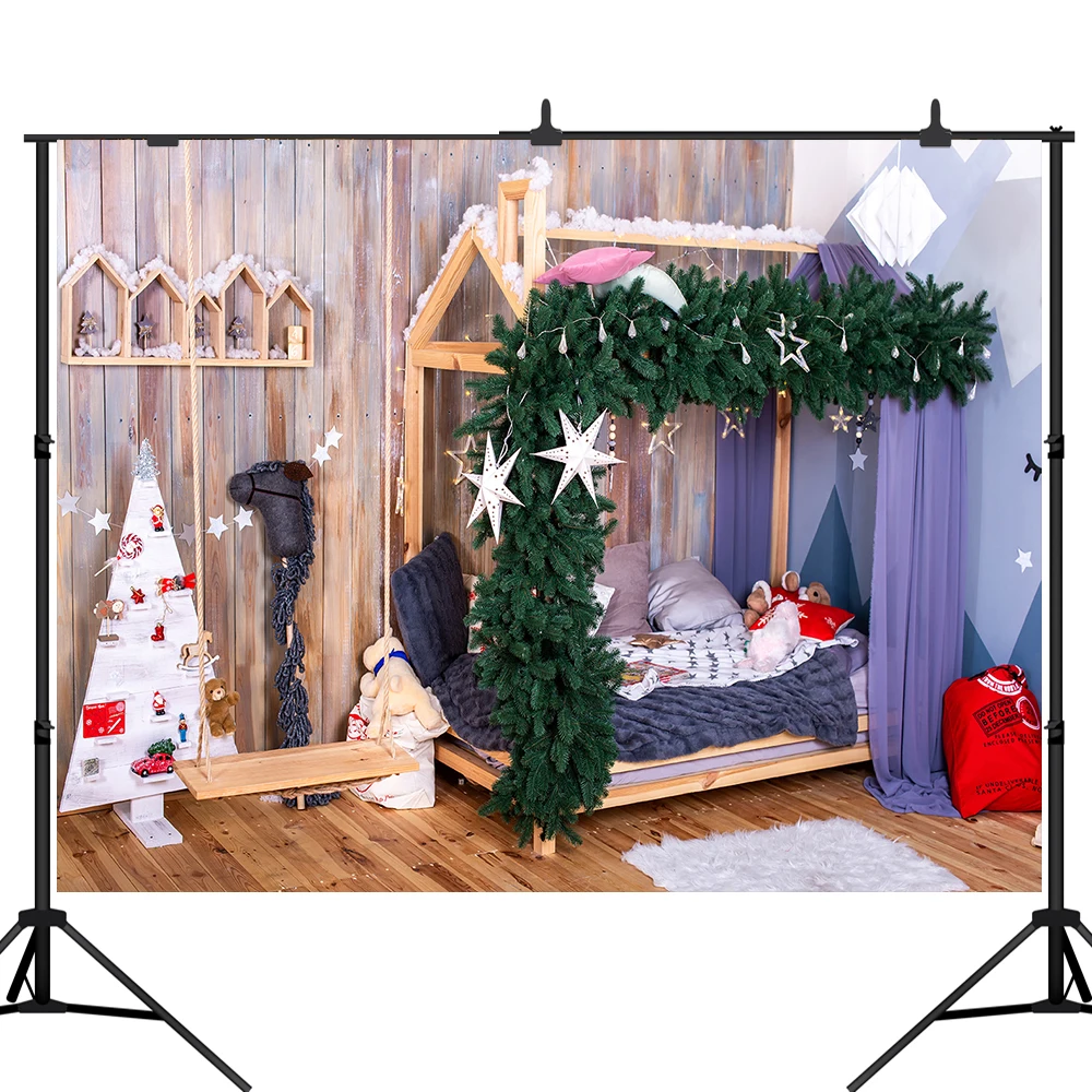 

Lyavshi Christmas Wreath Photography Background wood wall bed baby Xmas Party Decor Supplies Photo Backdrops Banner Studio Props