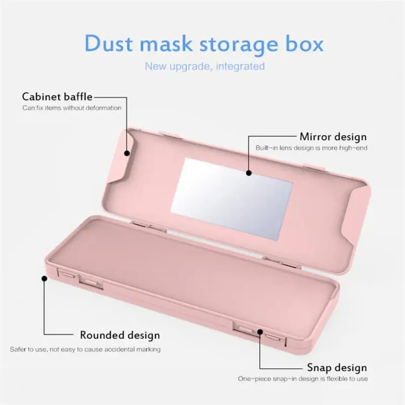 

Disposable Mask Storage Case Portable Mask Holder Face Mask Storage Container Moisture-proof Dust-proof Mask Box With Mirror